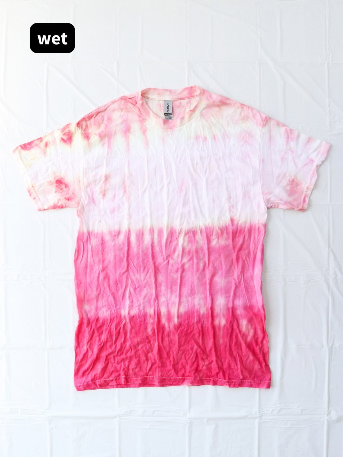 DIY pink ombré striped tie dye shirt before rinsing