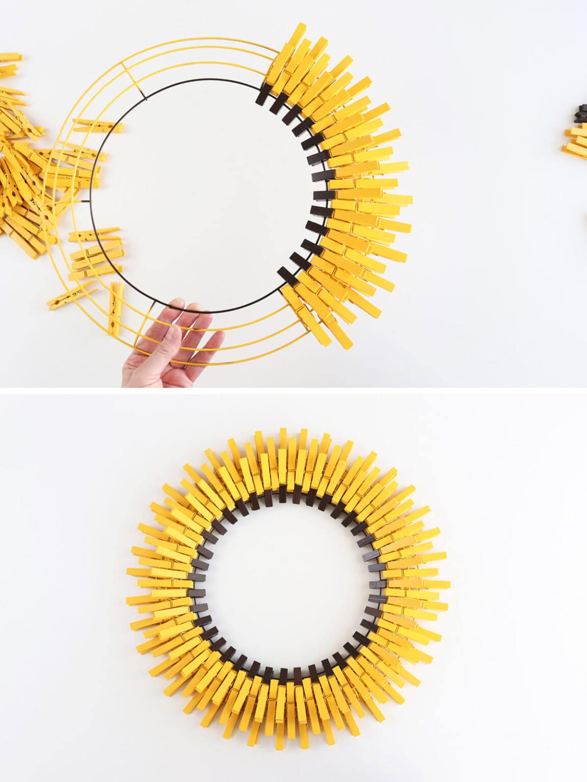 How to Make a DIY Clothespin Sunflower Wreath - Aubree Originals