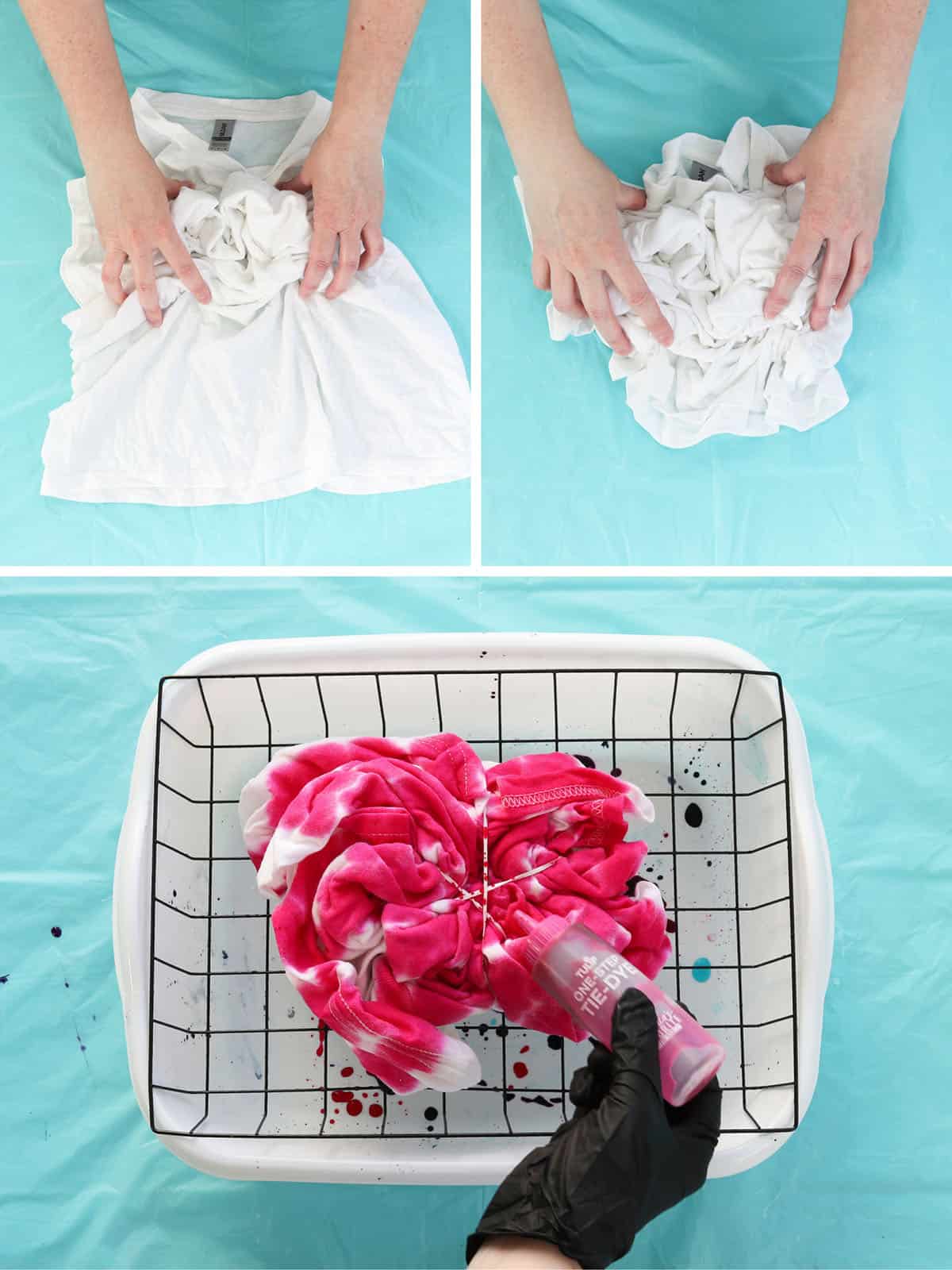 DIY crumple tie dye shirt with one color