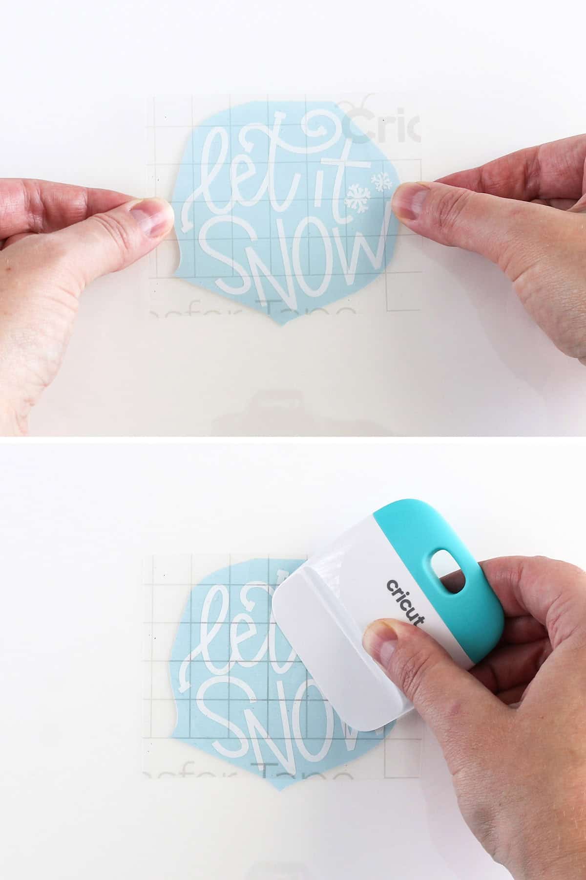applying transfer tape to vinyl for christmas ornament