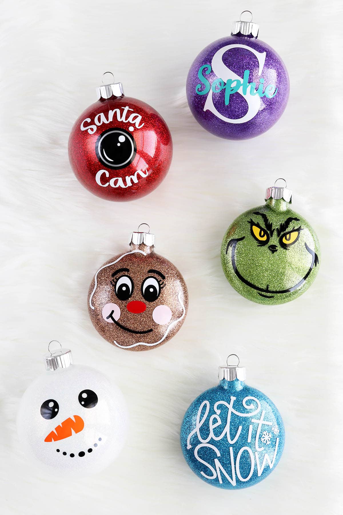 easy diy glitter christmas ornaments with vinyl decoration