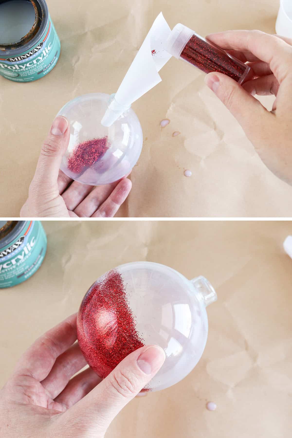 diy glitter ornaments with polycrylic