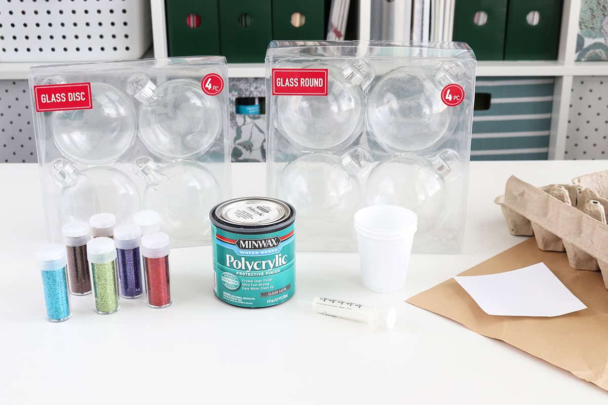 supplies needed to make diy glitter christmas ornaments