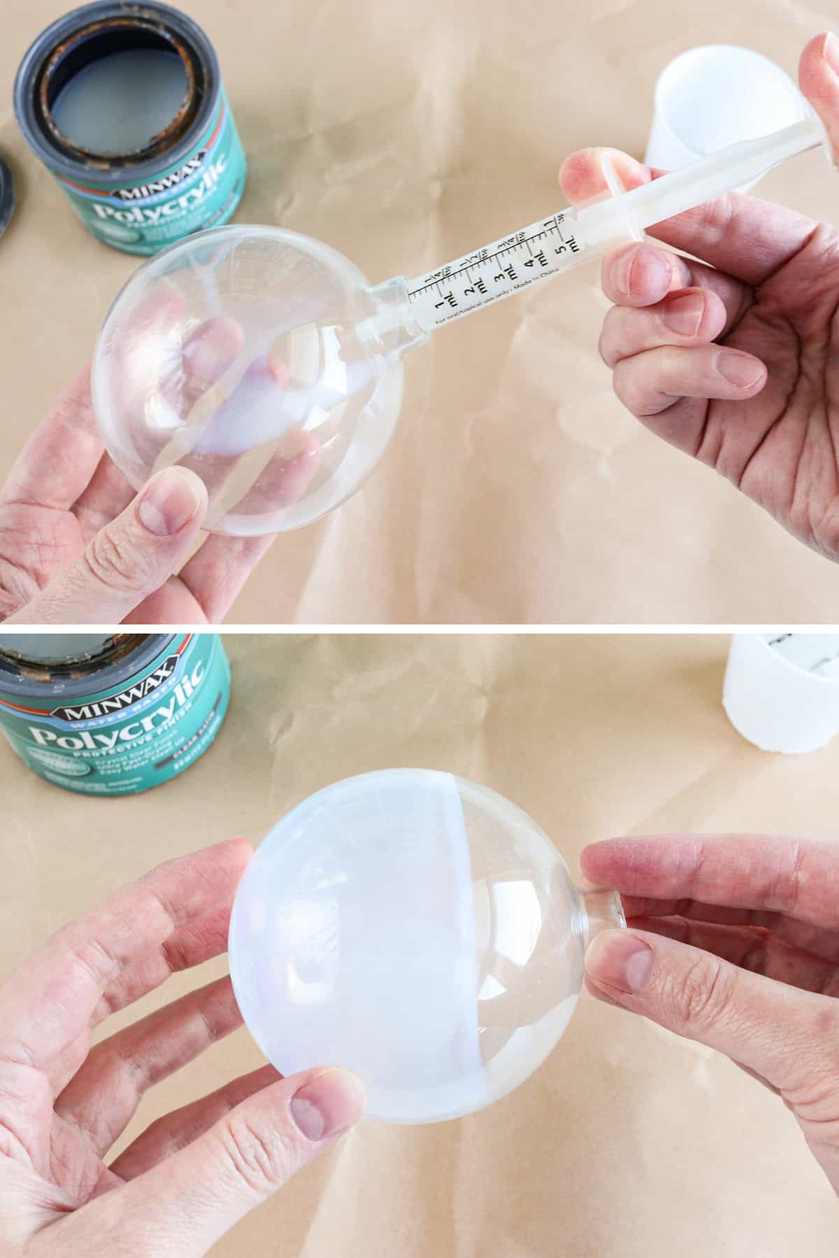 DIY glitter ornaments with polycrylic