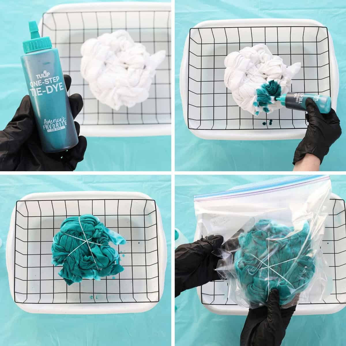 process for tie dying a spiral shirt with a single color of dye