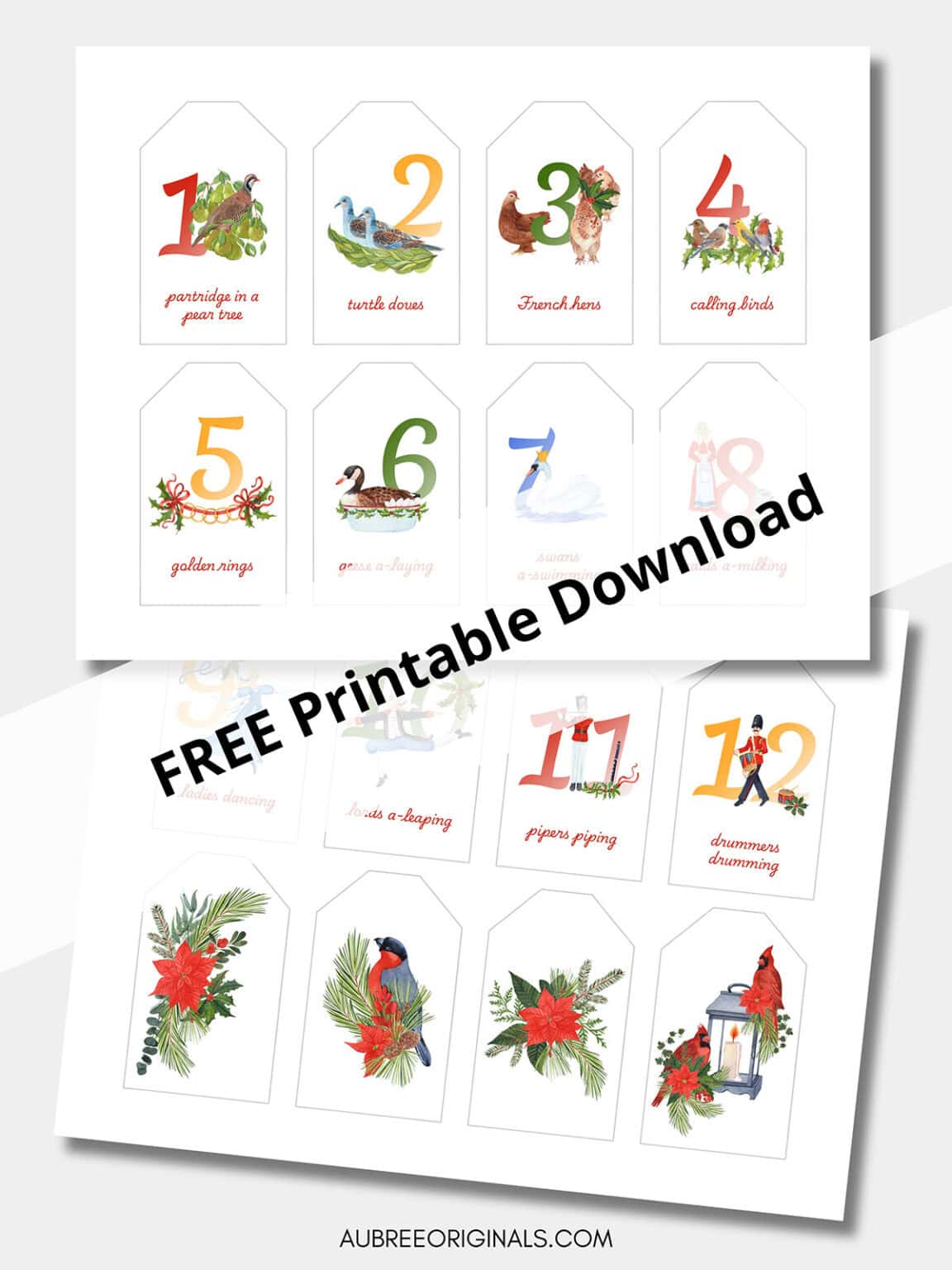 12 Days of Christmas Free Printable Gift Tags - Aubree Originals