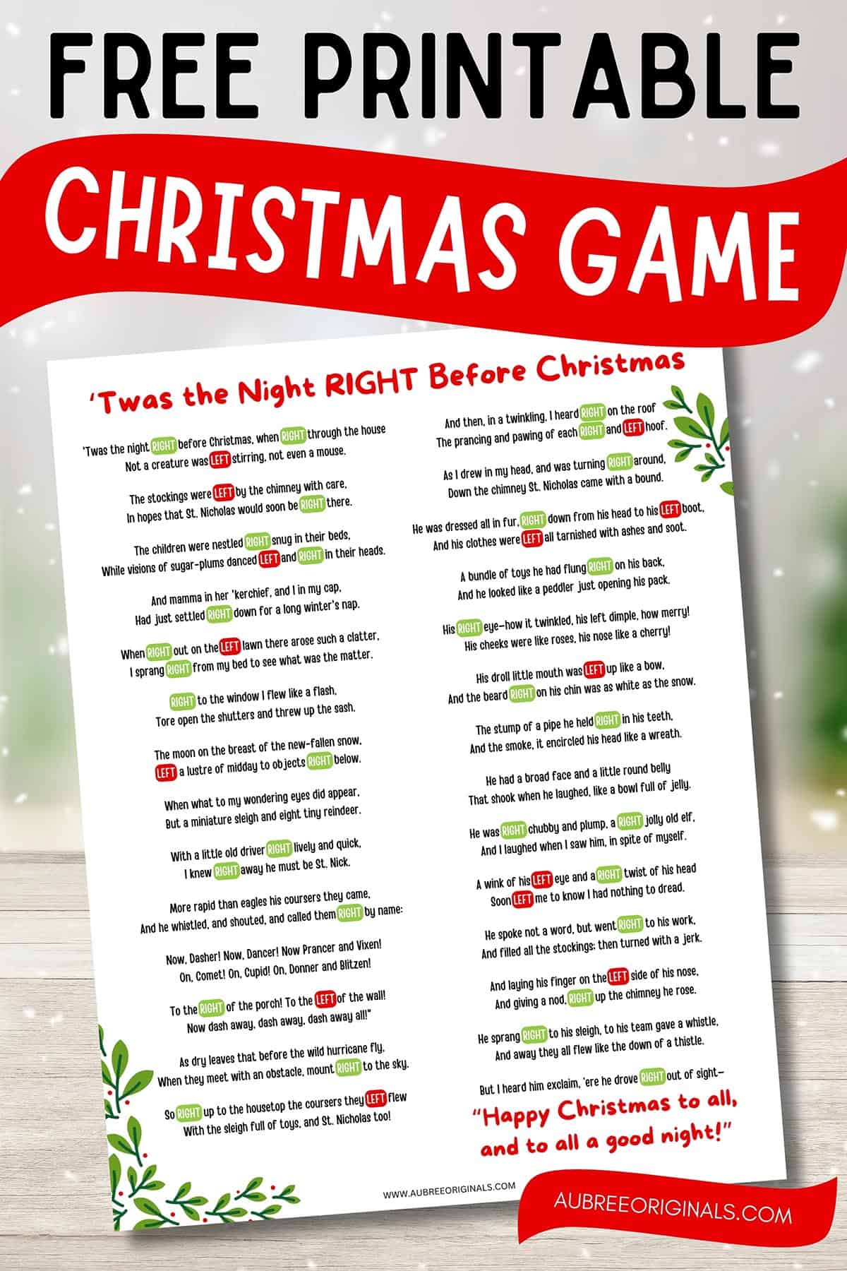 free printable right left Christmas game story for holiday gift exchange