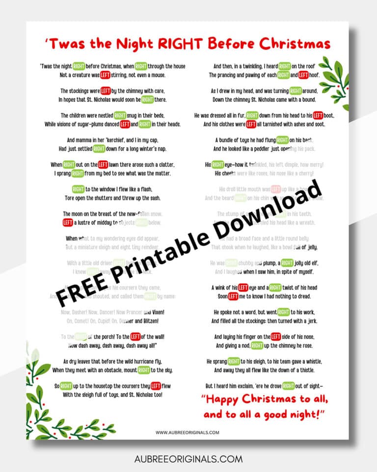Free Printable Right Left Christmas Game Story - Aubree Originals