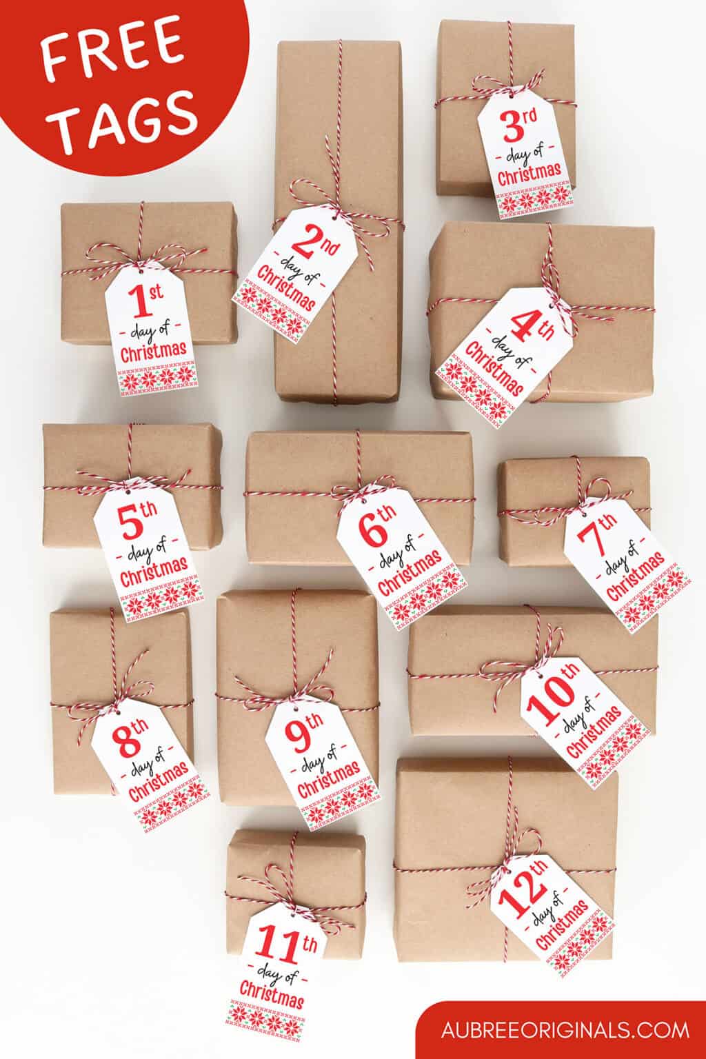 12 Days of Christmas Free Printable Gift Tags - Aubree Originals