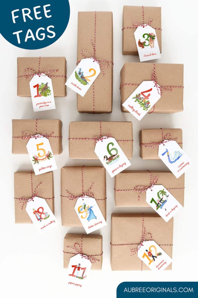 12 Days of Christmas Free Printable Gift Tags - Aubree Originals