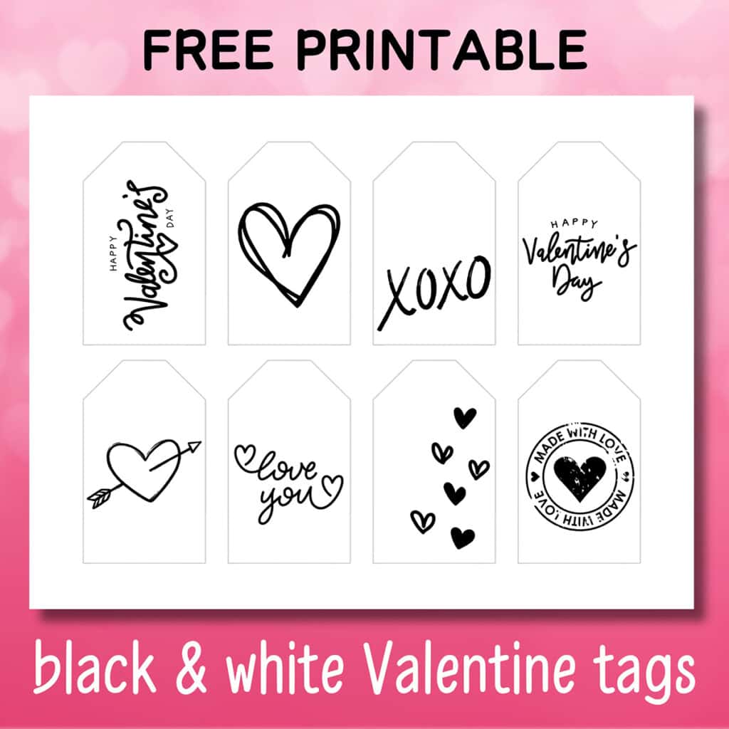 Free Printable Black and White Valentine's Day Tags - Aubree Originals