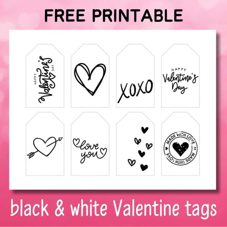 free printable black and white valentines day gift tags