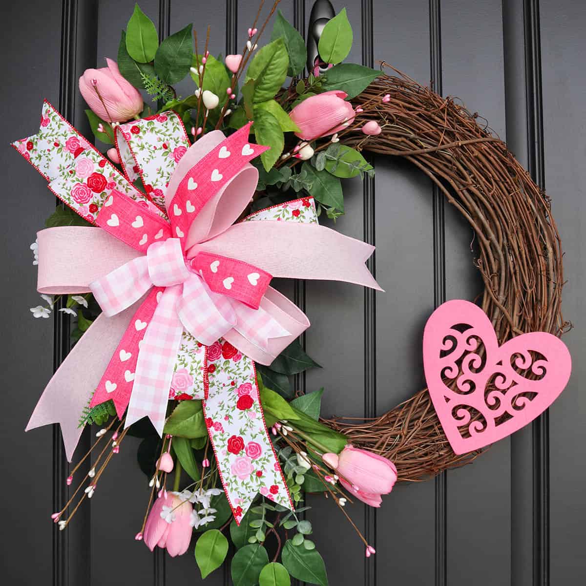 diy valentines grapevine wreath with ribbon bow