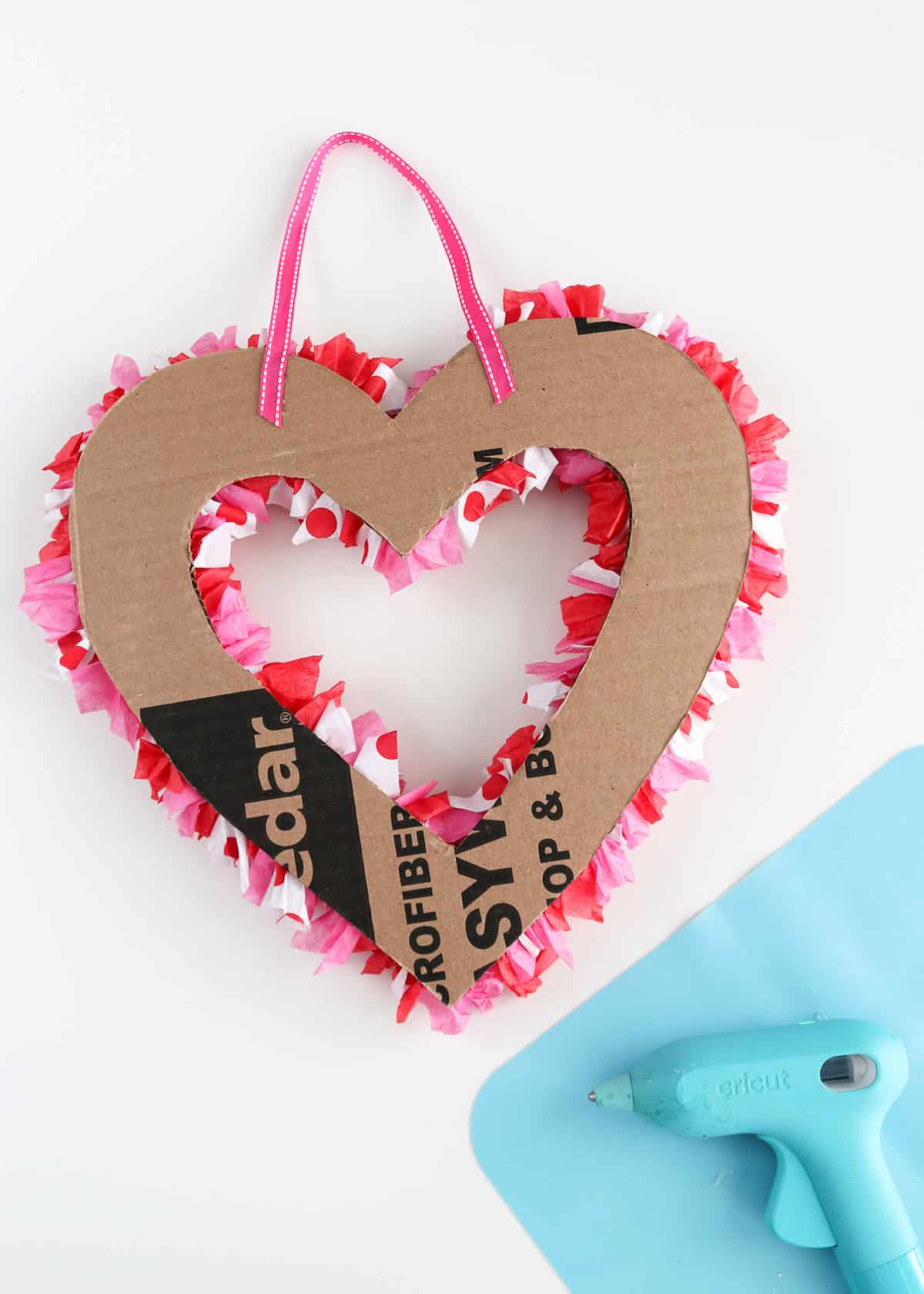 diy tissue paper heart shaped wreath for valentines