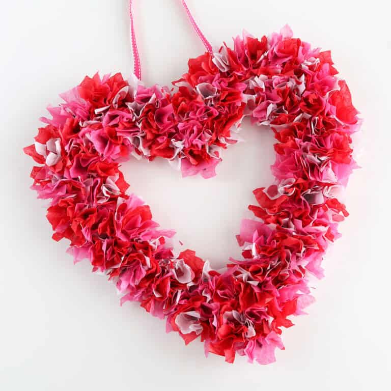 tissue paper heart wreath easy Valentine's Day craft for kids