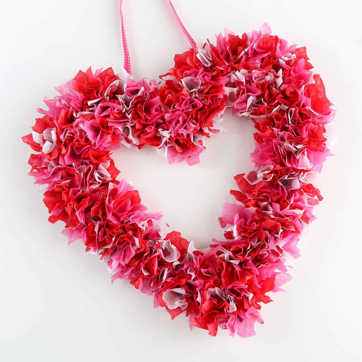 tissue paper heart wreath easy Valentine's Day craft for kids