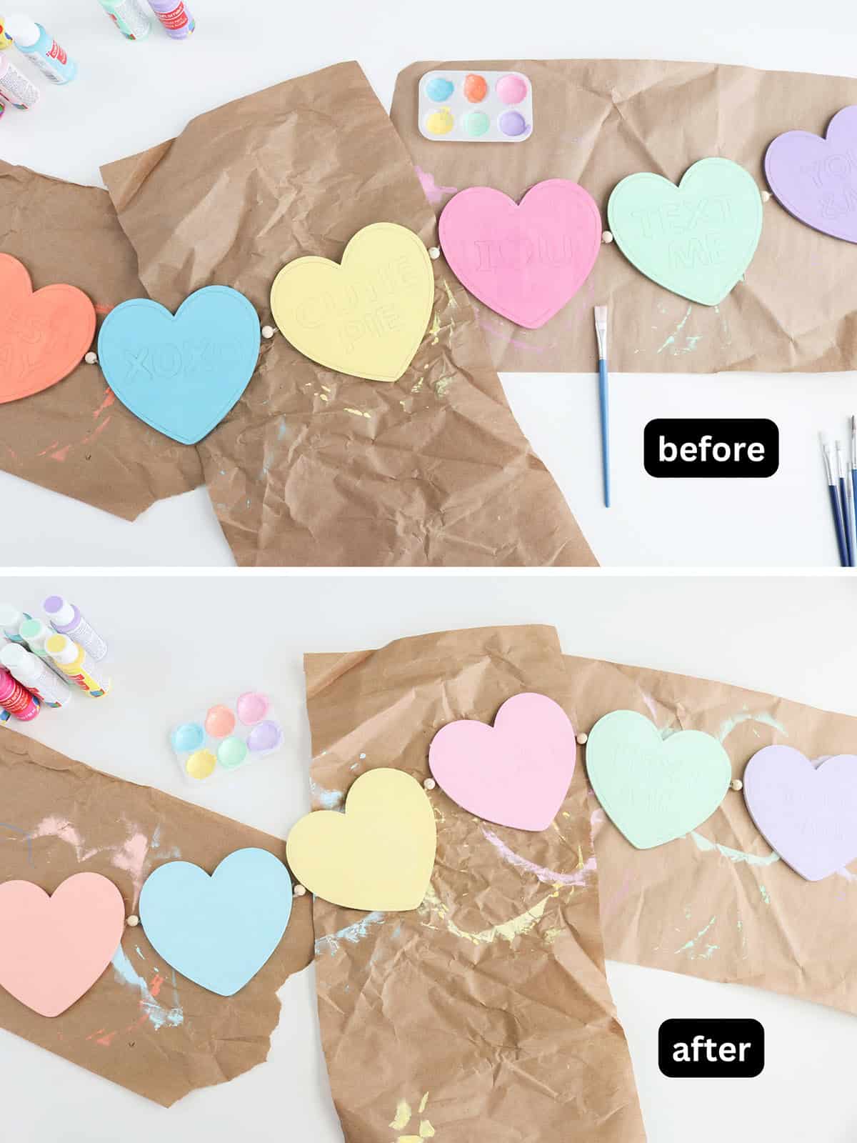 diy painted conversation heart garland or wreath from an unfinished wood craft garland