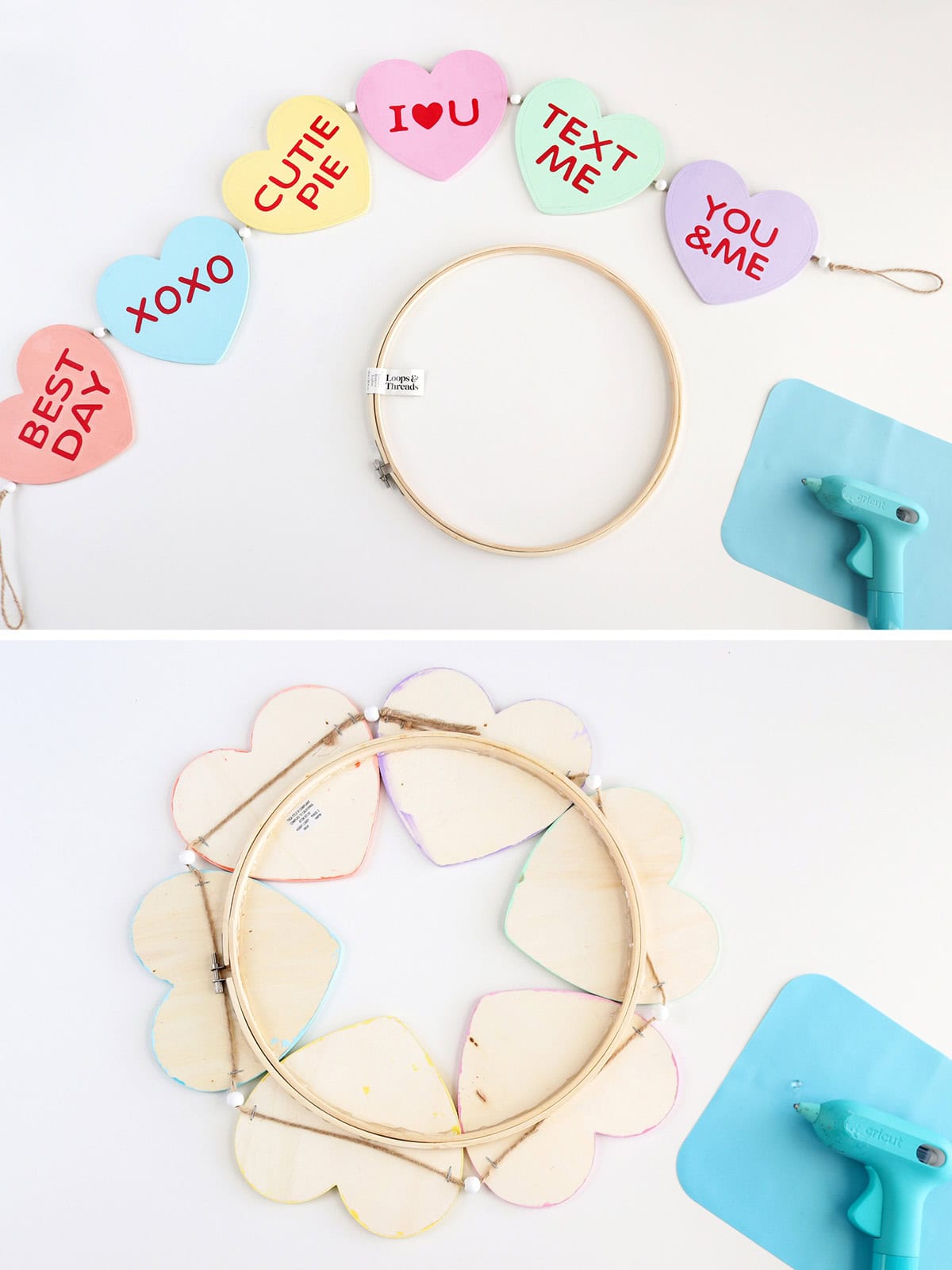 easy diy wood conversation heart valentine's wreath from an unfinished craft garland
