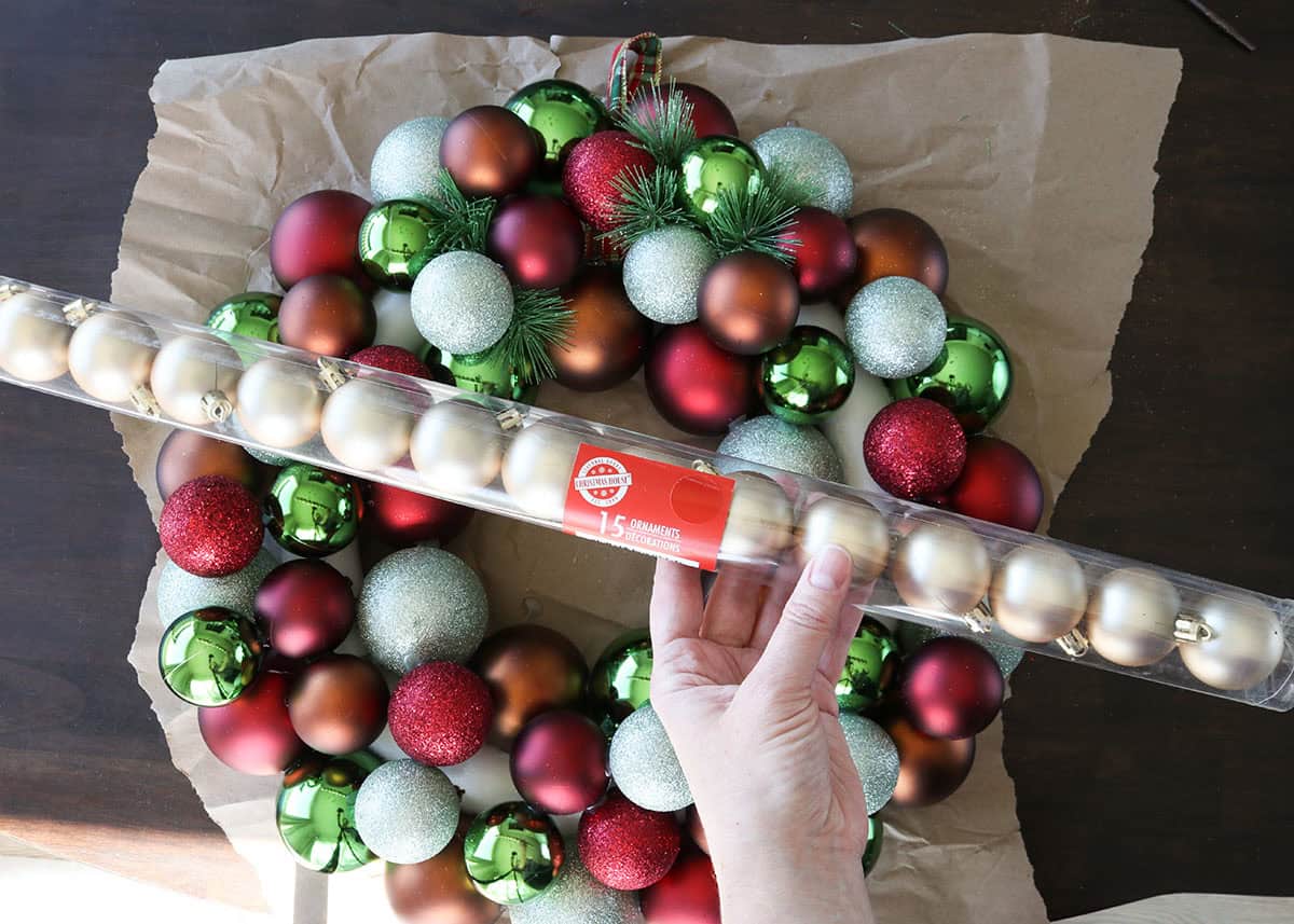 diy ornament wreath using dollar tree ornaments