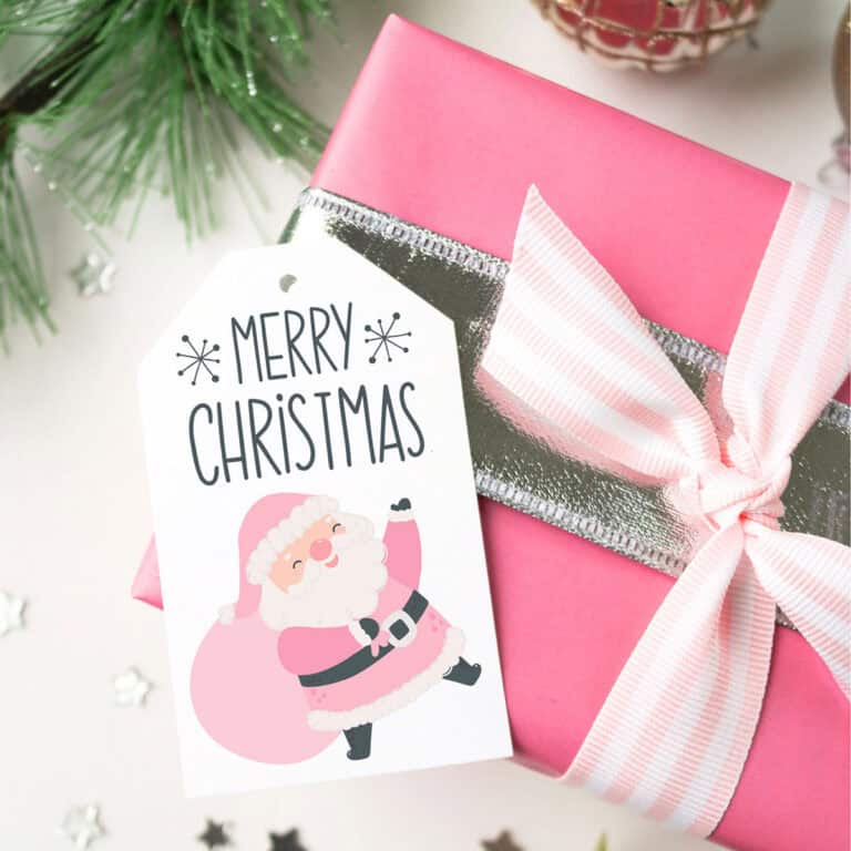 free pink Santa Christmas gift tags