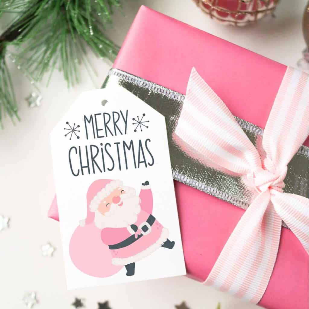 free pink Santa Christmas gift tags