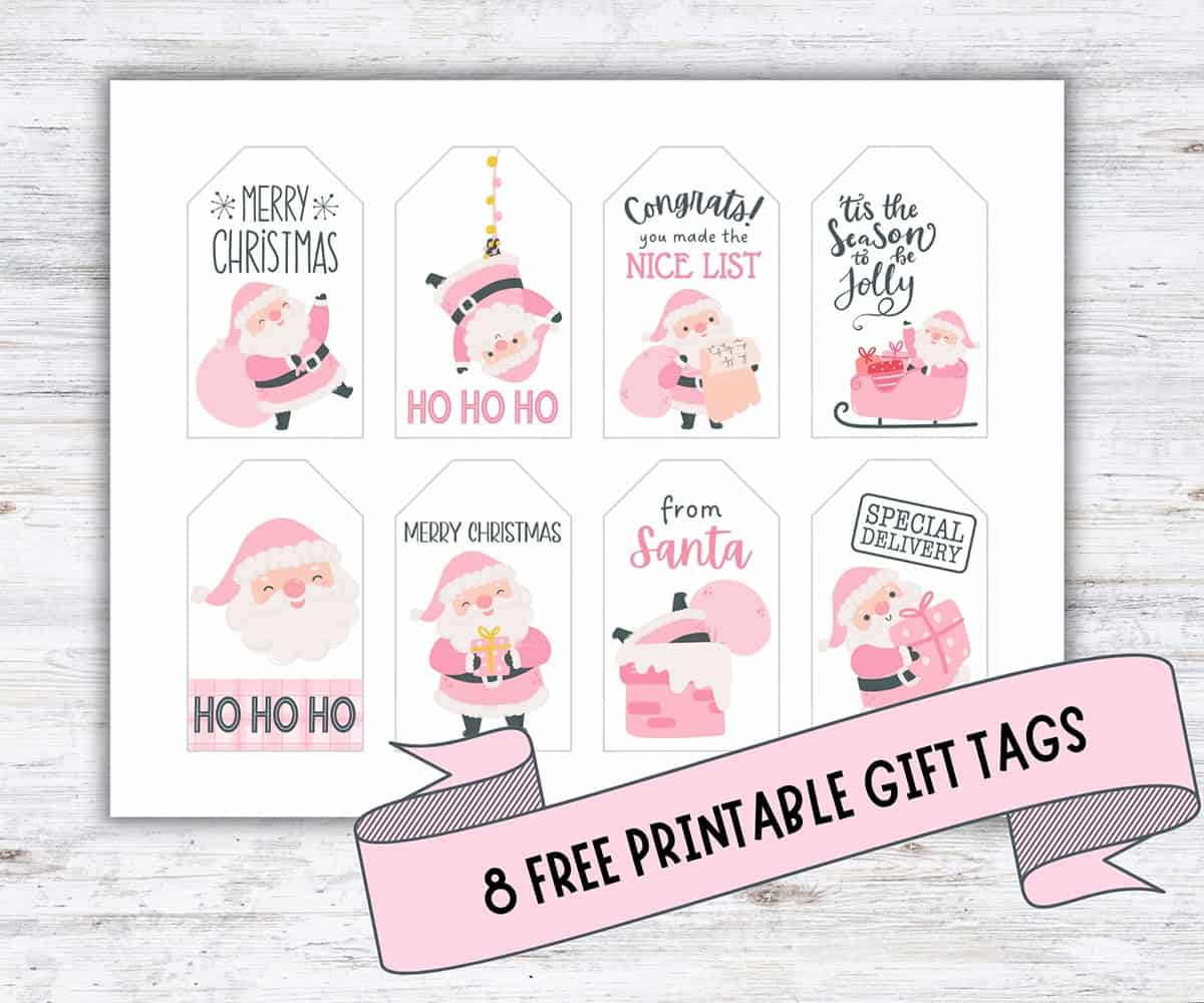 free printable pink Christmas gift tags mockup