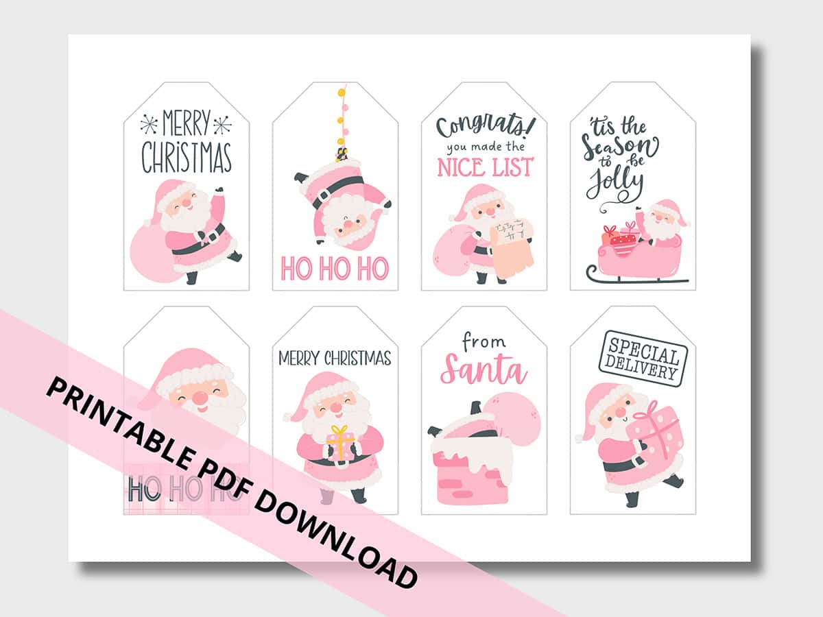 free printable pink Santa gift tags for Christmas