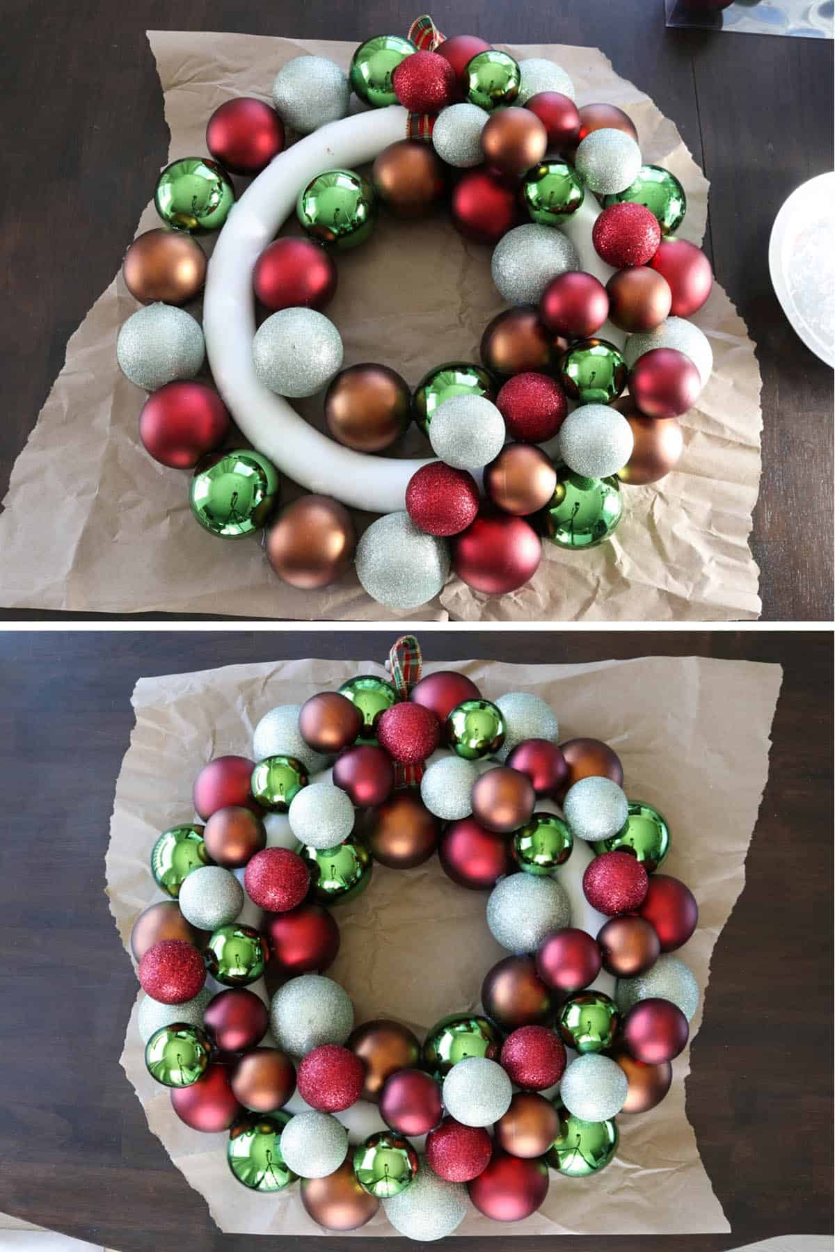 how to make a Christmas wreath with ornaments