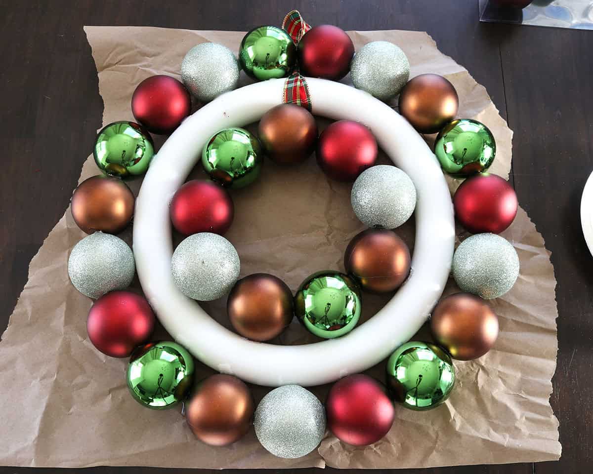 ornament wreath tutorial with a foam wreath form