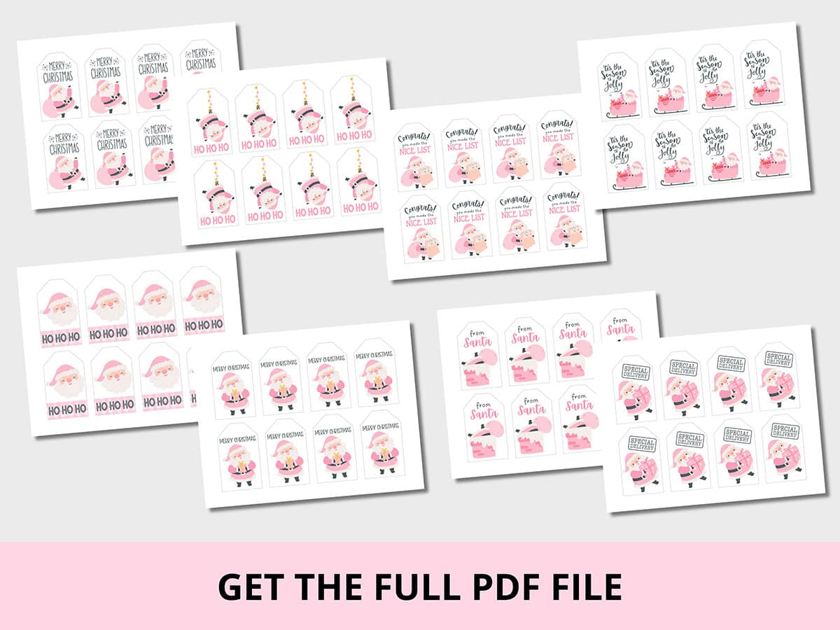 printable pink santa christmas gift tags