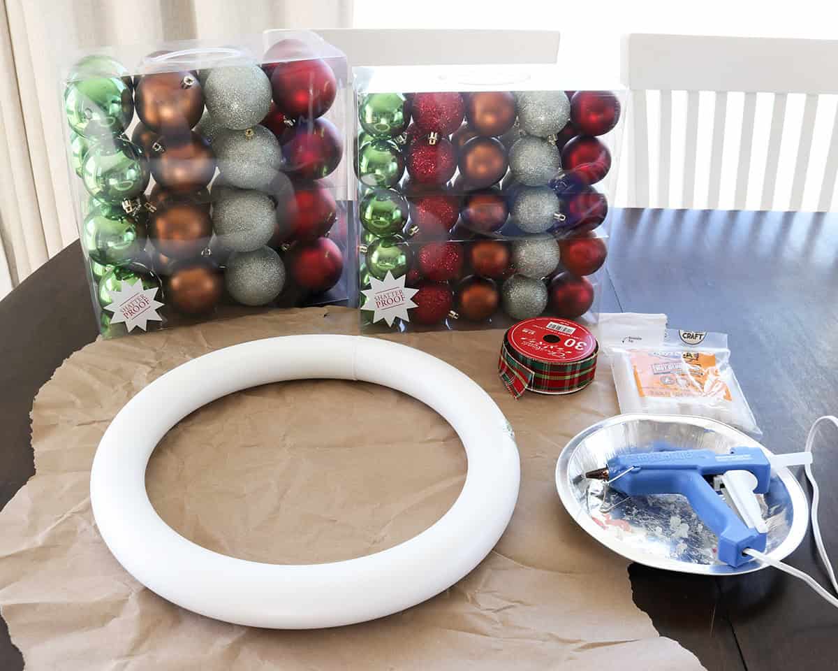 diy ornament wreath supplies