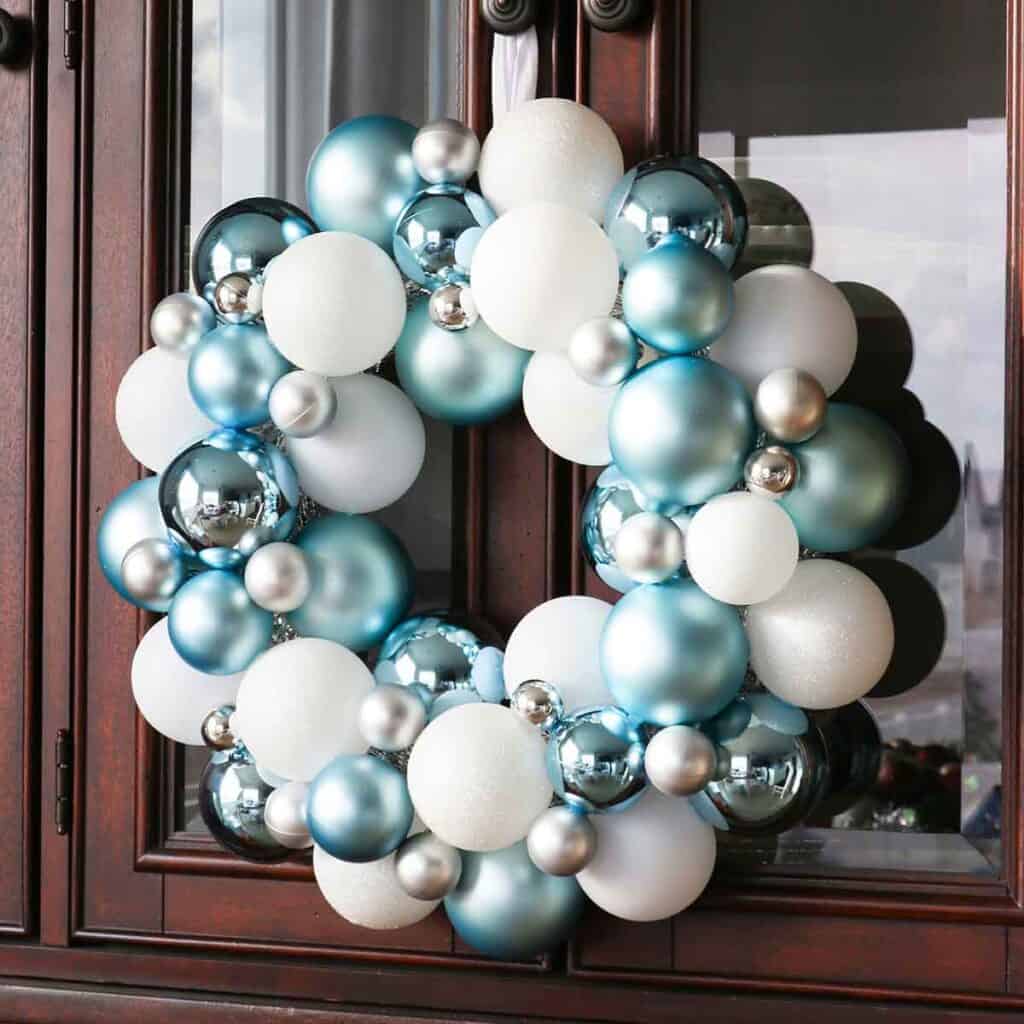 diy ornament wreath for winter front door wreath
